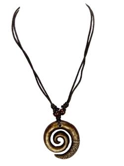 Halskette Kette mit Harz Anhänger Schnecke Spirale braun