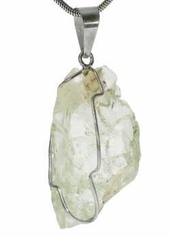 Hiddenit Lithiumsmaragd freeform Edelstein Rohstein Silber Ketten Anhänger Spodumen
