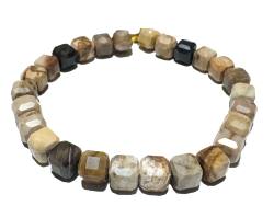 Holzopal versteinertes Holz Edelstein Würfel Stretch Armband Längen Wahl