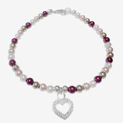 Süßwasserperlen Armband mit Herz Anhänger Silber Verschluss