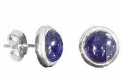 Iolit Wassersaphir blau Cabochon Ohrstecker 925er Echtsilberfassung 8mm