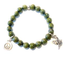 Peace Frieden Jade Serpentin grün Edelstein Armband mit Symbol Anhänger Größenwahl unisex