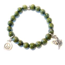 Peace Frieden Jade Serpentin grün Edelstein Armband mit Symbol Anhänger Längenwahl