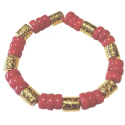 Bambuskoralle rot mit vergoldeten Keramik Perlen Stretch Armband