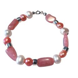 KREBS: Sternzeichen Armband Stretch Rhodochrosit Süßwasserperle Perle