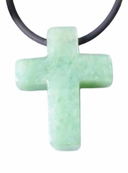 Aventurin Kreuz grün Edelstein Ketten Anhänger quer gebohrt