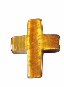Tigerauge Kreuz braun Edelstein Ketten Anhänger quer gebohrt
