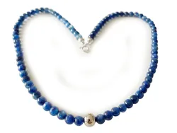 Disthen Kyanit blau Edelstein Kette Halskette Collier mit Echtsilberperle
