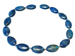 Lapislazuli blau oval Edelstein Kette mit Echtsilber Perlen