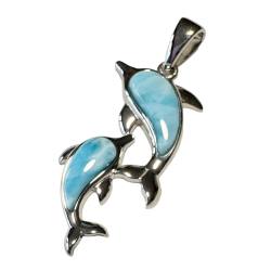 Larimar Delfine Edelstein Designer Ketten Anhänger Silber rhodoniert