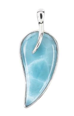Larimar blau Edelstein Cabochon Tropfen Silberfassung Ketten Designer Anhänger rhodoniert