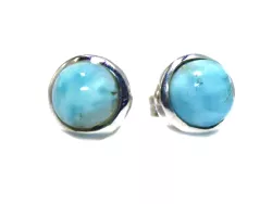 Larimar Edelstein Ohrstecker 8mm blau in Echtsilber gefasst