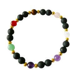 Lava Kugel Armband mit Edelsteinen schwarz bunt multicolor gold