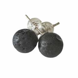 Lava schwarz Silber Ohrstecker Ohrringe Kugelohrringe 8 mm
