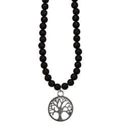 Lava schwarz Halskette mit Anhänger Lebensbaum silbern