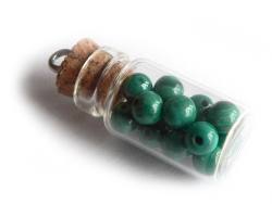Malachit Edelstein Perlen in Glasfläschchen mit Korken Kettenanhänger