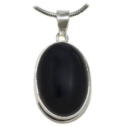 Onyx schwarz Edelstein Cabochon Ketten Anhänger Echtsilberfassung