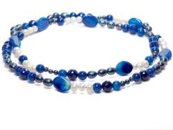 Perlenkette Achat Blautöne  Edelstein Kette Halskette 105 cm