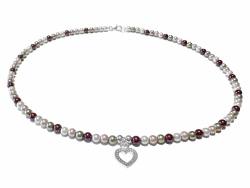 Süßwasserperlen Kette mit Herz Anhänger Silber Verschluss