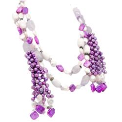 Süßwasserperlen weiß flieder lila Amethyst Kette Perlenkette Halskette Mehrstrangkette offen 155 cm