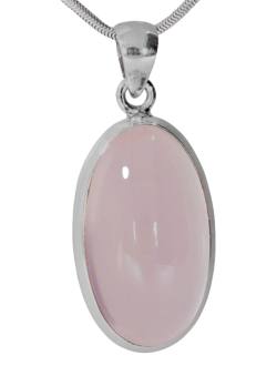 Rosenquarz Cabochon Edelstein Ketten Anhänger 925er Silberfassung