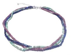 Turmalin rosé Rubellit Chrysopras grün Lapislazili blau Edelstein Collier Mehrstrang Kette Echtsilber