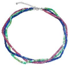 Turmalin rosé Rubellit Chrysopras grün Lapislazili blau Edelstein Collier Mehrstrang Kette Echtsilber
