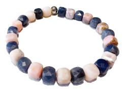 Saphir Safir blau Andenopal rosa facettiert Edelstein Elastik Würfel  Armband Längenwahl