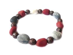 STEINBOCK: Jaspis rot natur Edelstein Sternzeichen Armband Bronzeperlen vintage