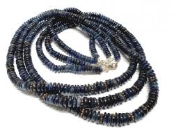 Saphir Safir blau Edelstein ButtonKette Halskette 55 cm mit geschwärztem Echtsilber