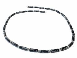 Schneeflockenobsidian Apachenträne Walzen Edelsteinkette Echtsilber Längenwahl