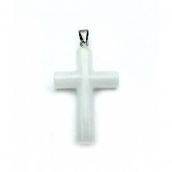 Milchquarz Schneequarz Edelstein Kreuz Ketten Anhänger Silberöse