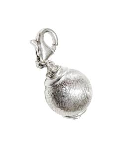 Echtsilber Kugel matt gebürstet Charm Anhänger mit Karabinerhaken