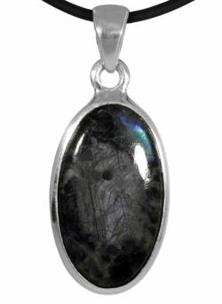 Spektrolit Labradorit Edelstein Ketten Anhänger oval Silberfassung