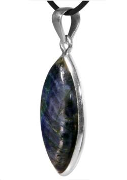 Spektrolit Labradorit Edelstein Ketten Anhänger Navette Silberfassung