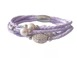 Stoff Strass Perle Magnet Mehrstrang Armband 19 cm lila flieder