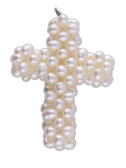 Süßwasserperlen weiß Kreuz Kettenanhänger