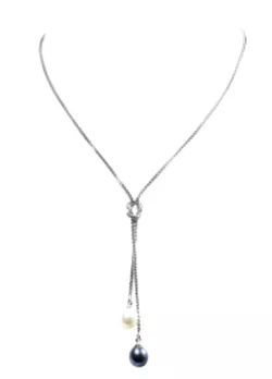 Süßwasserperlenkette Halskette Kette geknotet weiß grau Silber rhodoniert