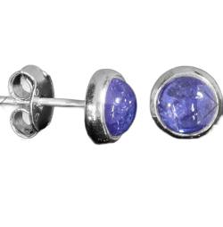 Tansanit blau Cabochon Edelstein Ohrstecker Ohrringe Echtsilber