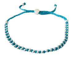Textil Armband petrol blau mit Sterlingsilber Elementen größenverstellbar