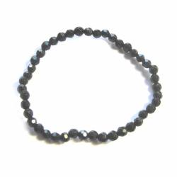 Schörl Turmalin schwarz facettiert Edelstein Kugel Stretch Armband 4mm