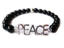 Schörl Turmalin schwarz PEACE Edelstein Kugel Stretch Armband Größenwahl