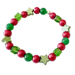 Weihnachtsarmband Stern Stretch rot grün Aventurin Perlen Längenwahl