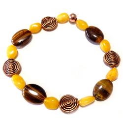 Bernstein Tigerauge Edelstein Armband vintage bronze 19 cm