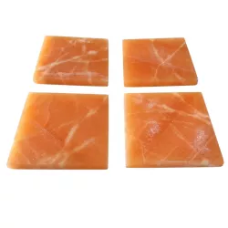 Orangencalcit Calcit Edelstein Untersetzer 4er Set Platten gelb orange poliert