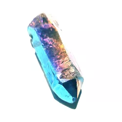 Titanquarz Edelsteinanhänger Kristallspitze gebohrt blau irisierend