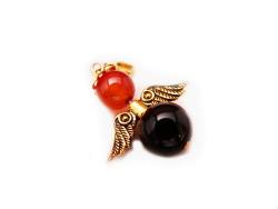 Onyx mit Karneol Charm Anhänger Schutzengelchen mit goldfarbenen Flügeln